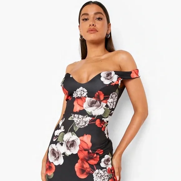 strapless open back dress Red 3d Flower Euroflax™ Premium Linen Maxi Dress main image 0